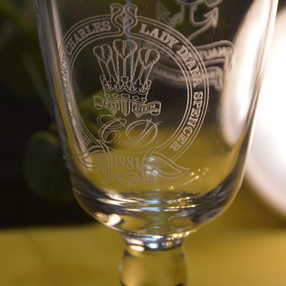 1981  HRH Prince Charles Lady Diana Spencer  Engraved Glass